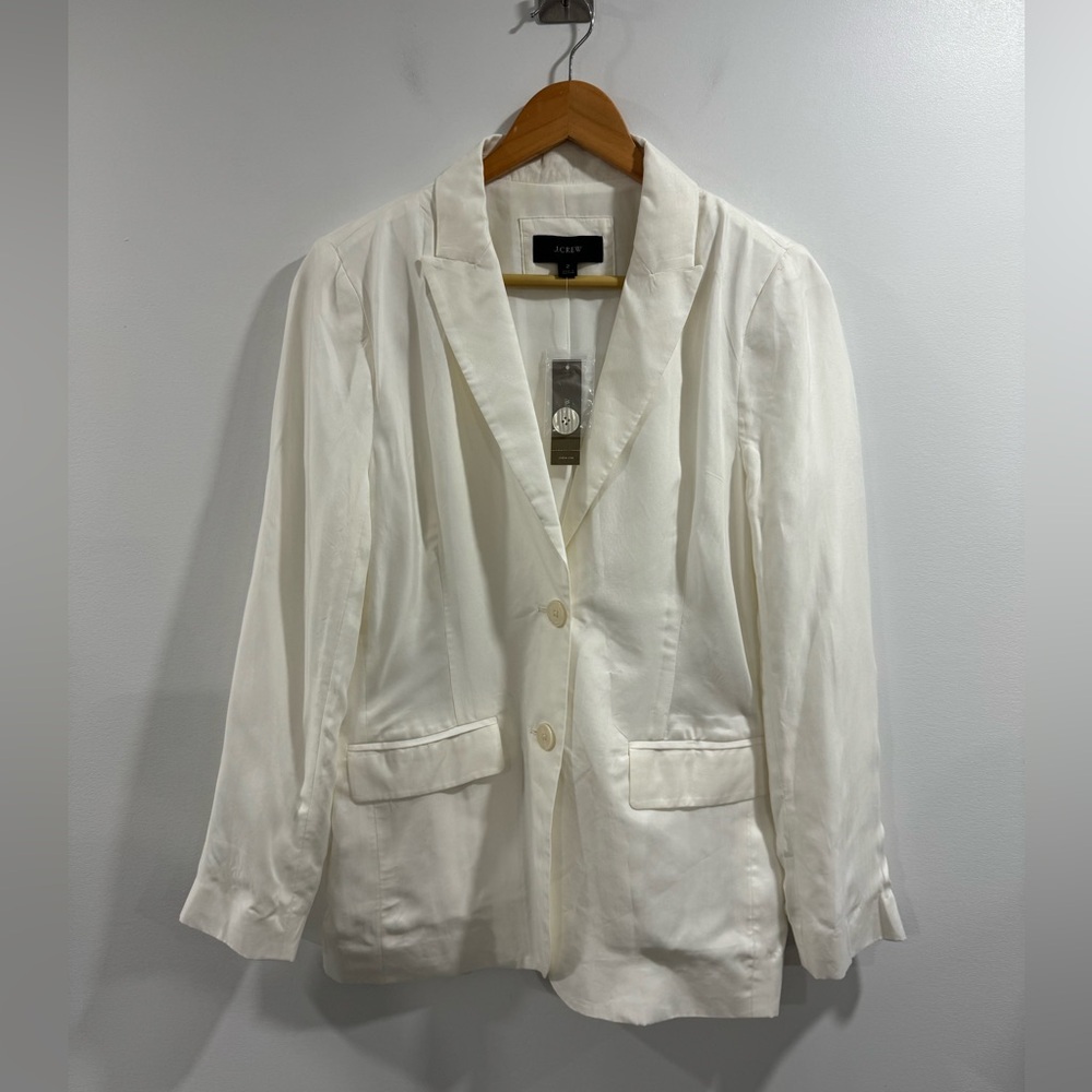 NWT J. Crew Limited Edition Drapey Long Parke Blazer Cupro Blend Ivory S…